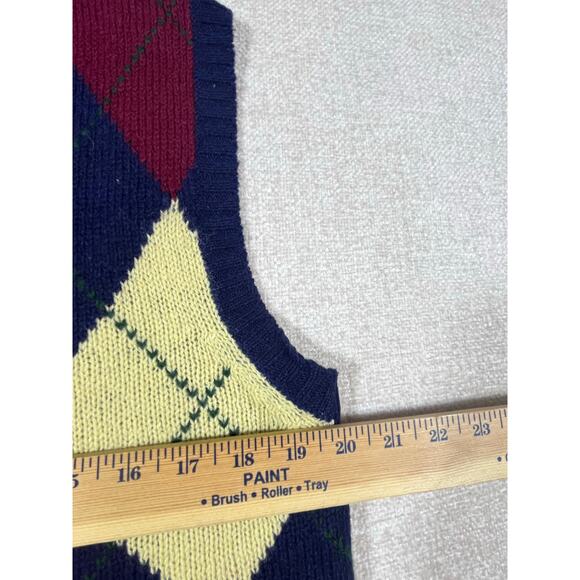 Brent Mens Size L Blue Yellow 100% Shetland Wool Argyle Knit Sweater Vest Preppy - Picture 4 of 5